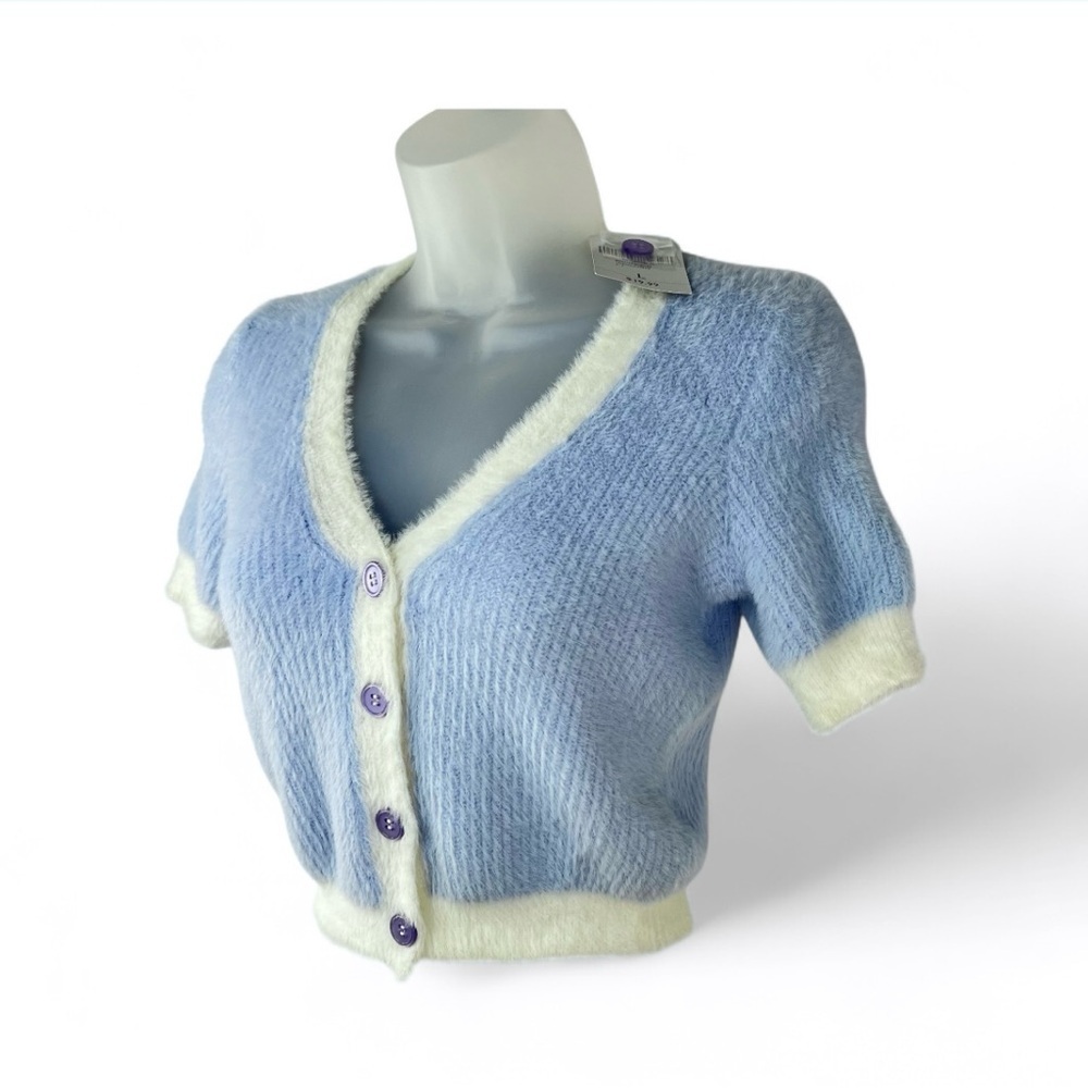 NWT Forever 21 Crop Top Sweater Woman Size Large Lavender/white Pullover Soft - Picture 3 of 9